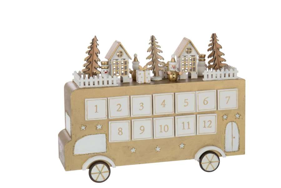 BUS ADVENT CALENDAR PLYWOOD GOLD COLORED/WHITE
