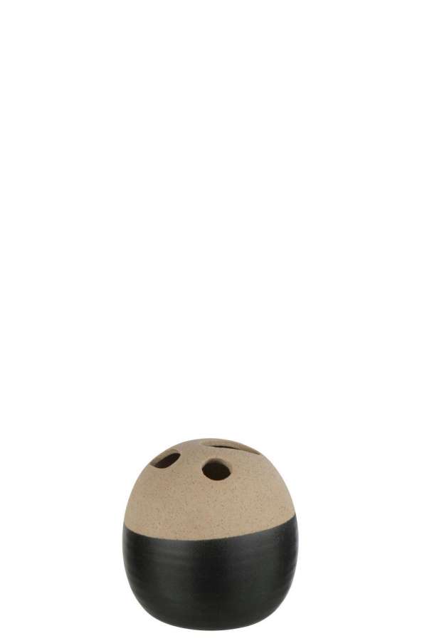 VASE BALL CERAMIC BEIGE/BLACK SMALL