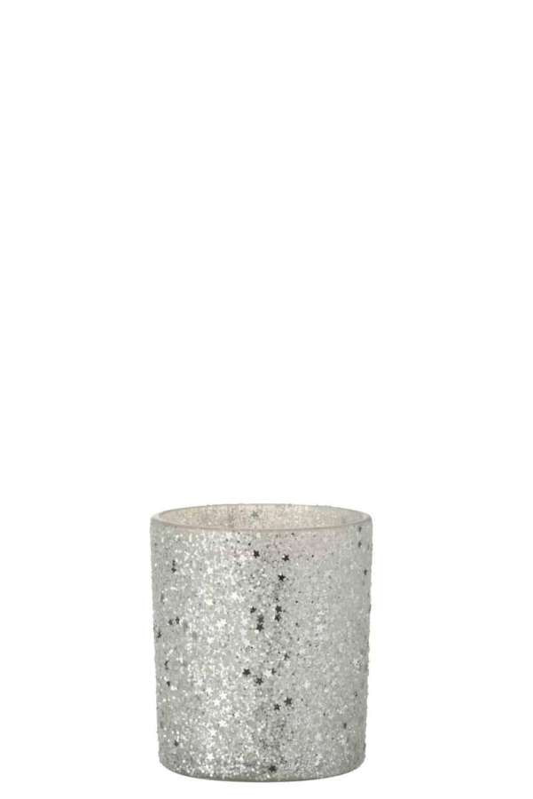 TEALIGHT HOLDER STARS GLASS SILVER