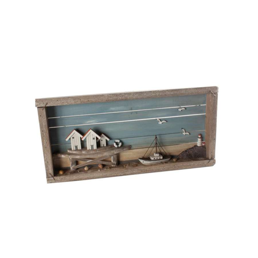 Maritimt bilde laget av rekved 53X25X6Cm