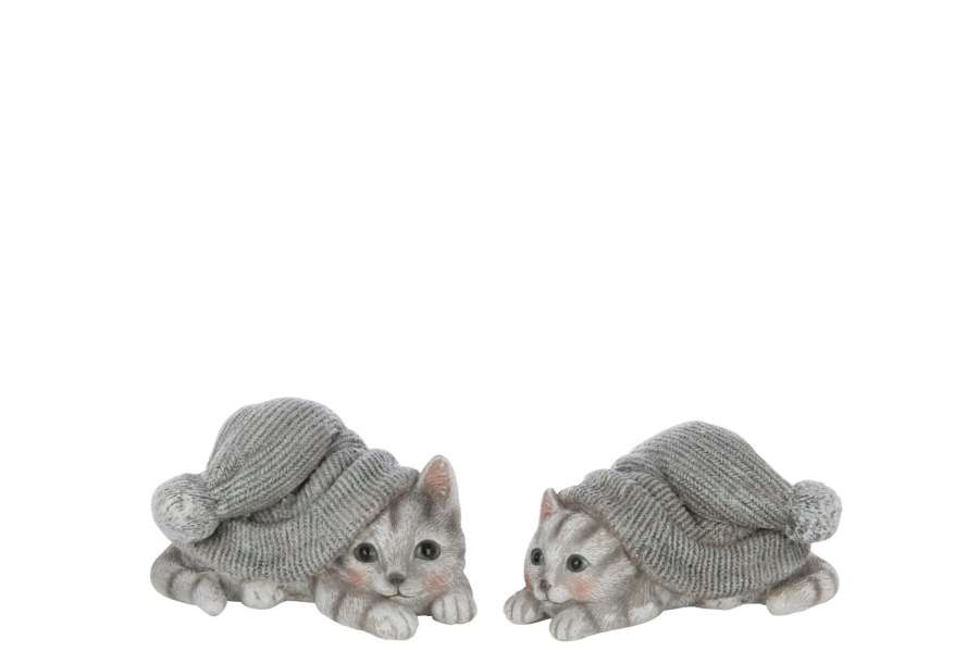 CAT HAT POLYRESIN GREY BLUE/WHITE MEDIUM ASSORTMENT OF 2