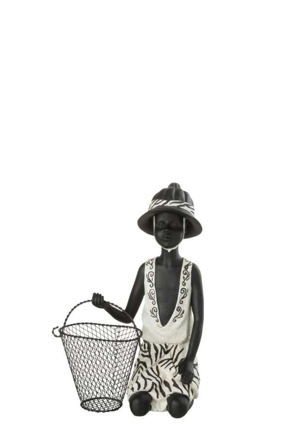 BOY SITTING ETHNIC BASKET POLY MIX