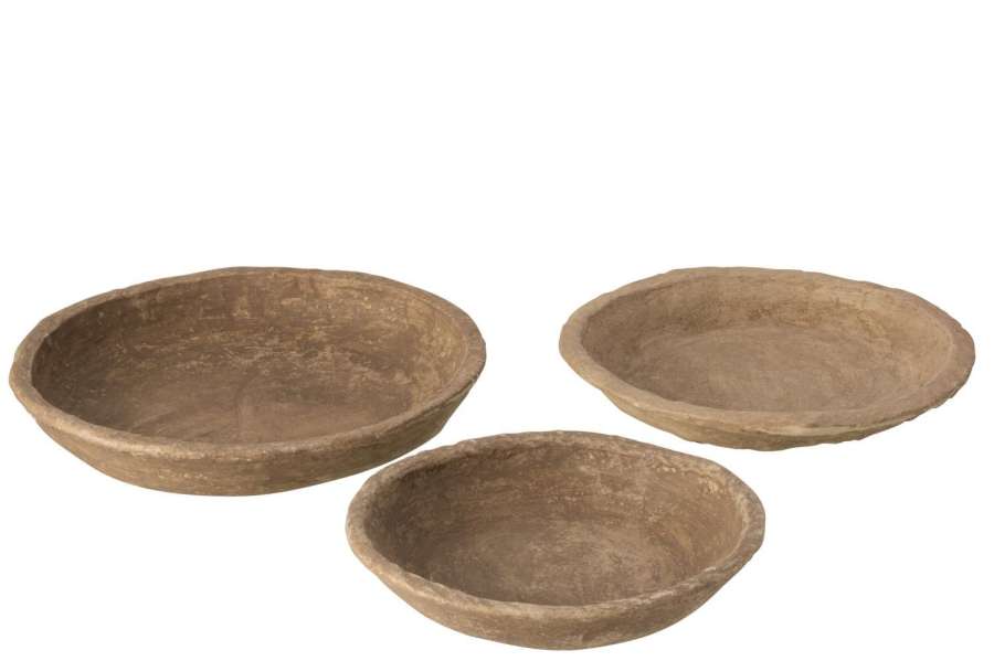 SET OF 3 BOWLS CHAD PAPIER MACHE BROWN