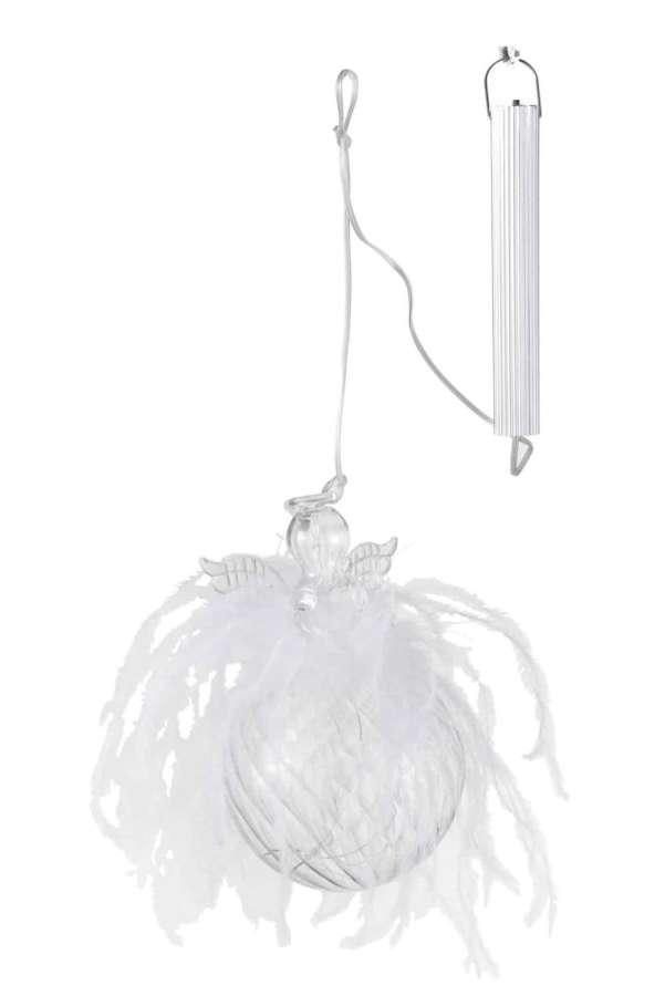CHRISTMAS BAUBLES ANGEL+LED+FEATHER GLASS CLEAR LARGE