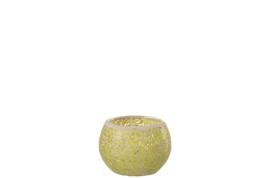 TEALIGHT HOLDER MOSAIC ROUND GLASS YELLOW SMALL
