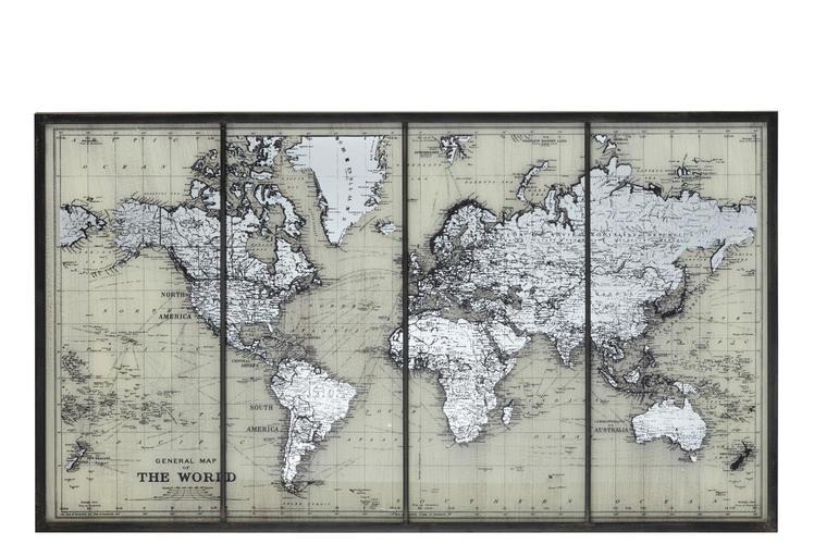 FRAME WORLD MAP GLASS GREY