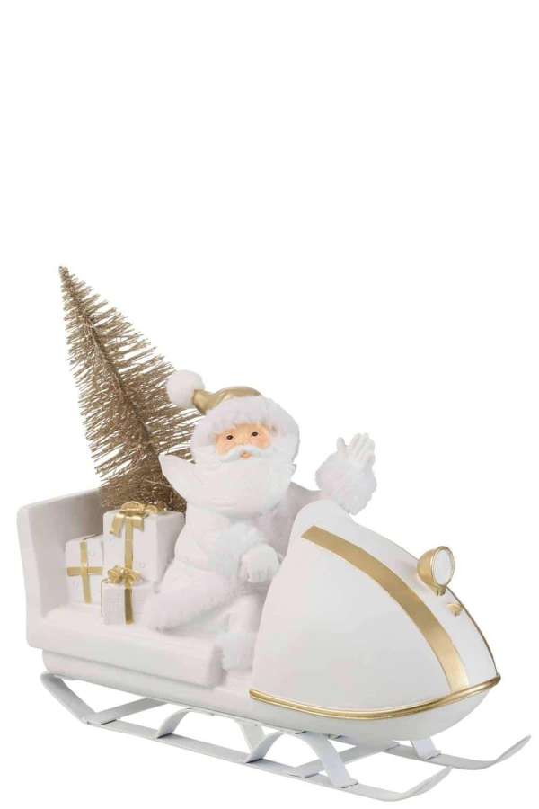 SANTA CLAUS WITH SLED POLY WHITE/GOLD