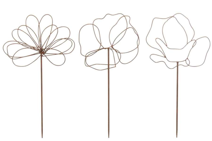 DECORATION GARDEN FLOWERS IRON RUST ASSORTMENT OF 3