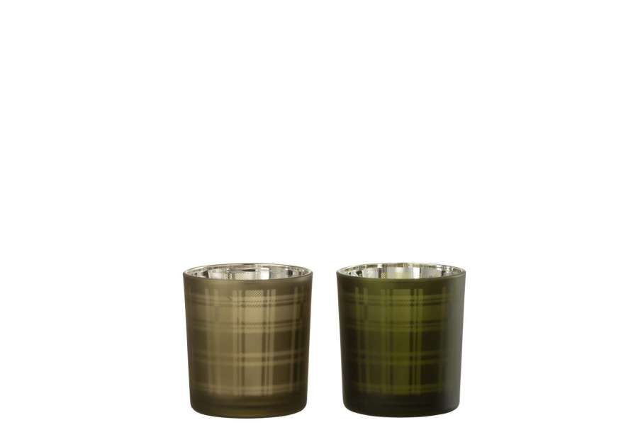 TEALIGHT HOLDER RECTANGLES GLASS GREEN SMALL ASSORTMENT OF 2