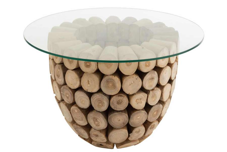 SIDETABLE DISCS OPEN TEAK WOOD NATURAL/GLASS