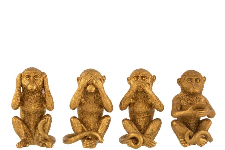 MONKEY SEE/HEAR/SPEAK NO EVIL/MOBILE POLY GOLD ASSORTMENT OF 4