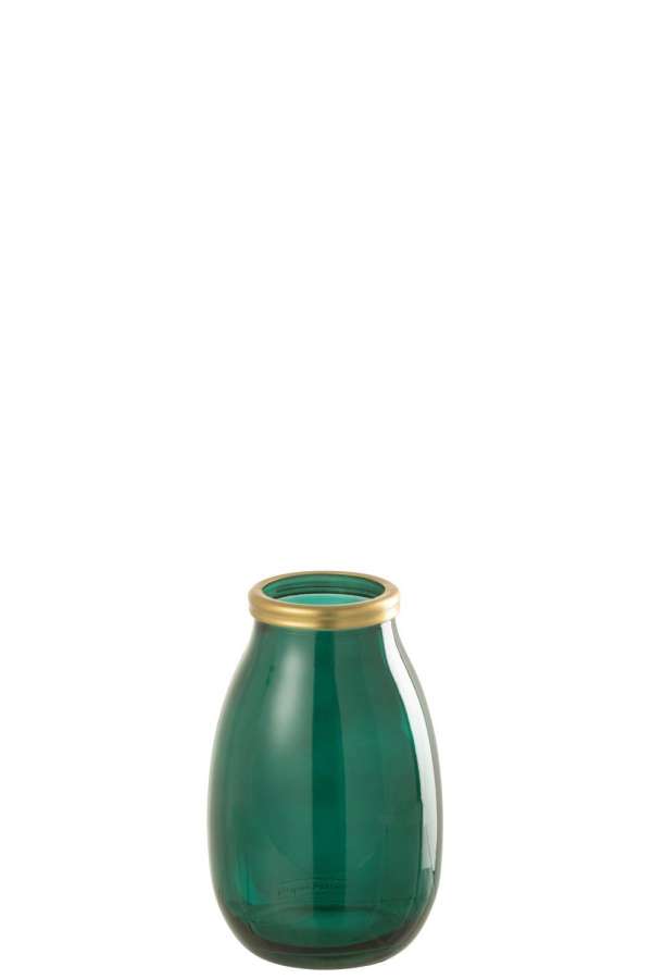 VASE GOLD RIM GLASS GREEN SMALL