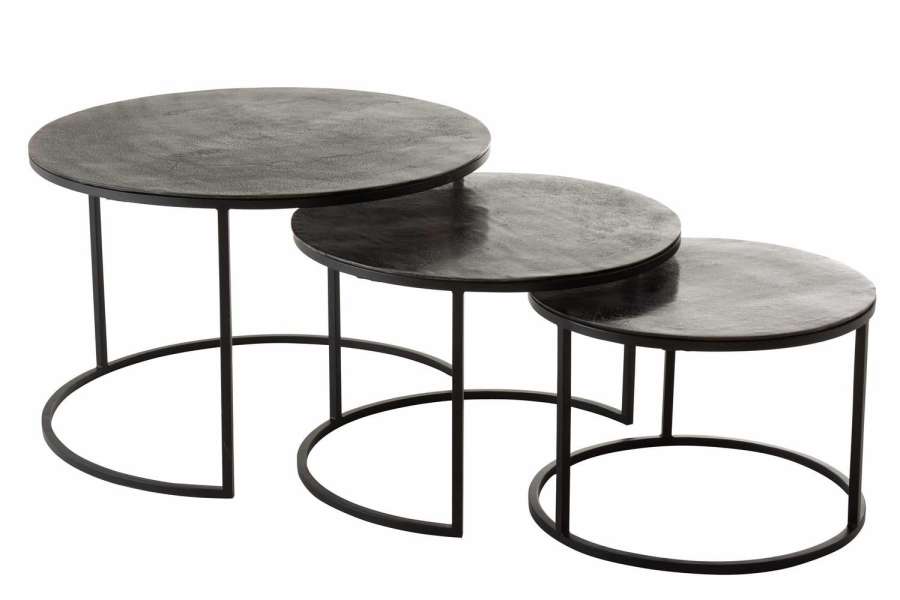 SET 3 SIDE TABLES ROUND OXIDIZE ALUMINIUM/IRON ANTIQUE BLACK