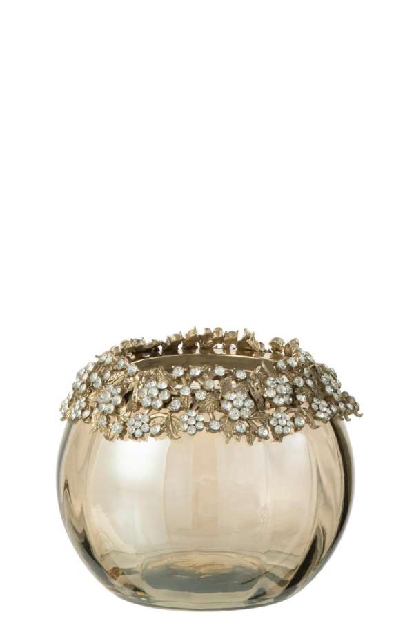 TEALIGHT HOLDER VOLVE METAL/GLASS GOLD/BRONZE MEDIUM