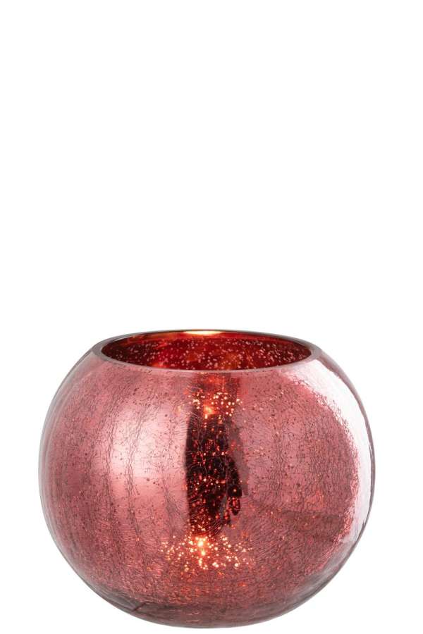 TEALIGHT HOLDER BALL CRAQUELURE GLASS PINK LARGE