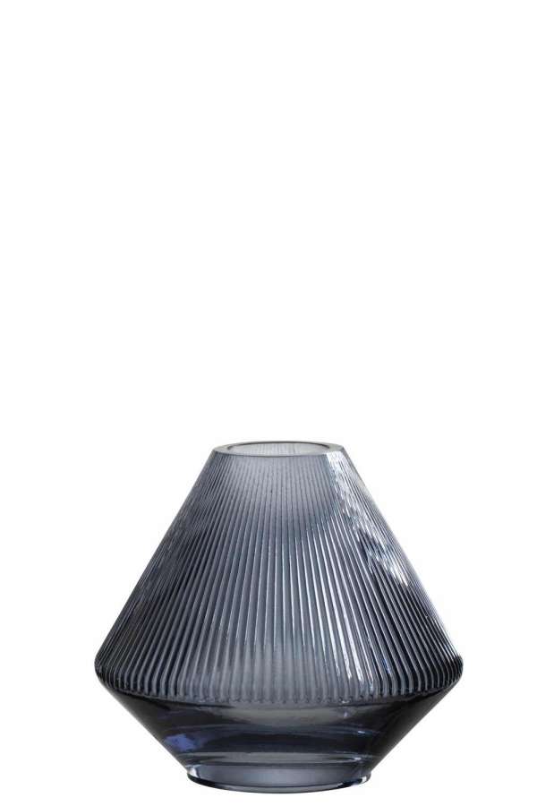 VASE LINA RIDGES GLASS BLUE SMALL