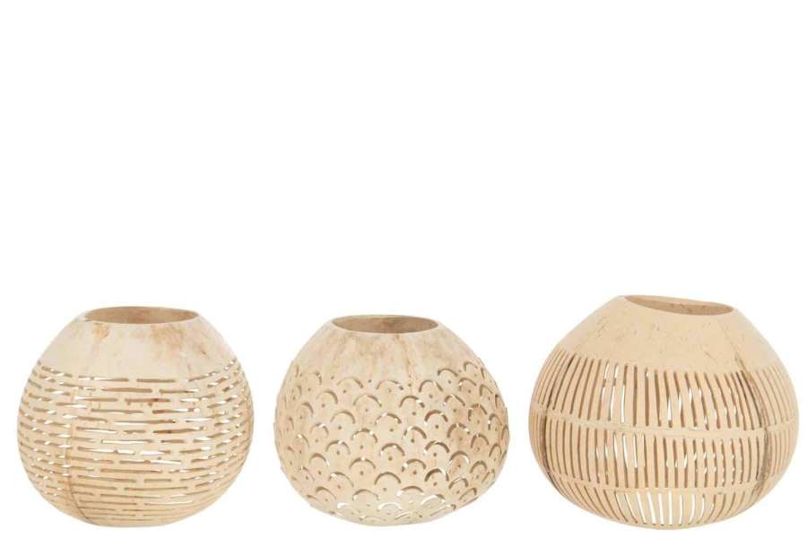 TEALIGHT HOLDER COCONUT LINES NATURAL ASSORTMENT OF 3