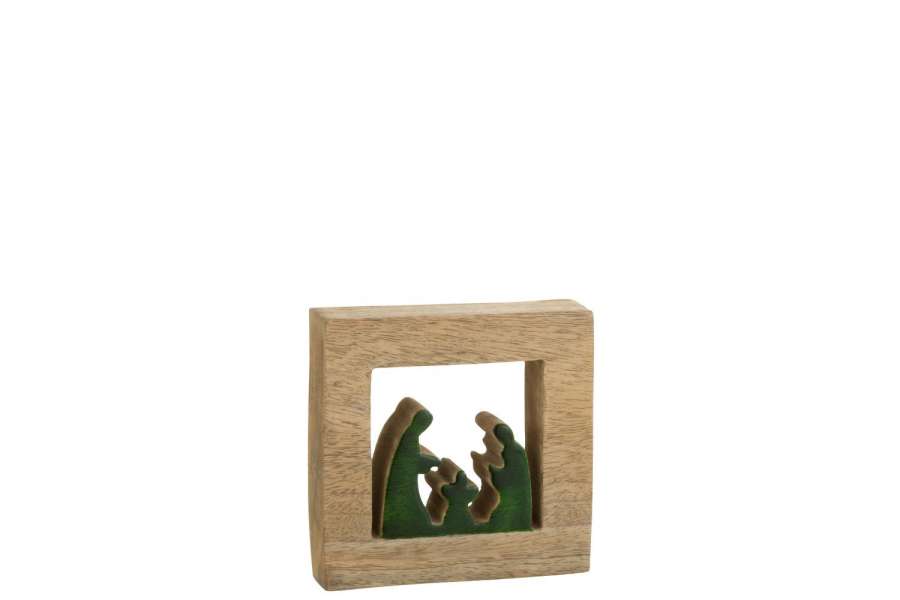 CRECHE SQUARE WOOD GREEN/NATURAL SMALL