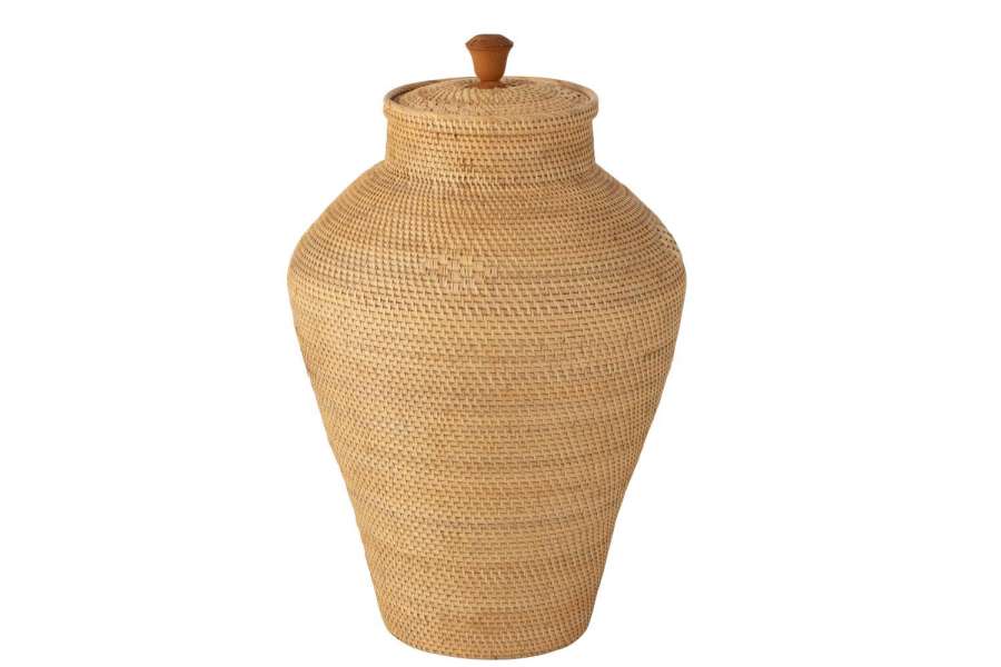 VASE WITH LID RATTAN NATURAL