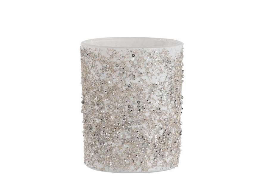 TEALIGHT HOLDER PEARLS GLASS SILVER LARGE