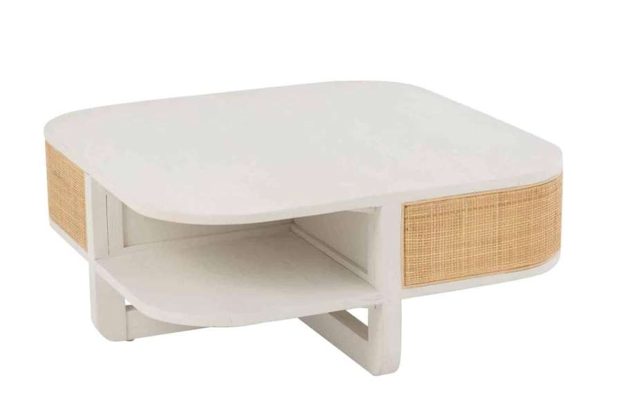 COFFEE TABLE MOLLY EXOTIC WOOD/RATTAN WHITE