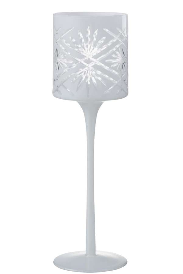 TEALIGHT HOLDER ON FOOT SANTORINI GLASS WHITE LARGE