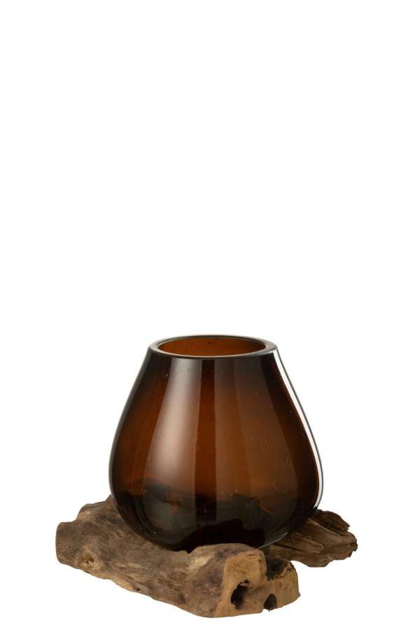 VASE ON FOOT GAMAL WOOD/RECYCLED GLASS NATURAL/BROWN LARGE