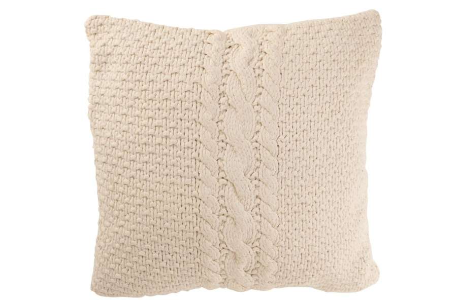 CUSHION KNITTED+BRAID COTTON WHITE