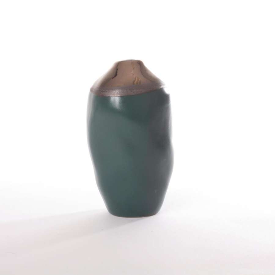 Vase Keramikk Petrol/Gull 8X8X13Cm