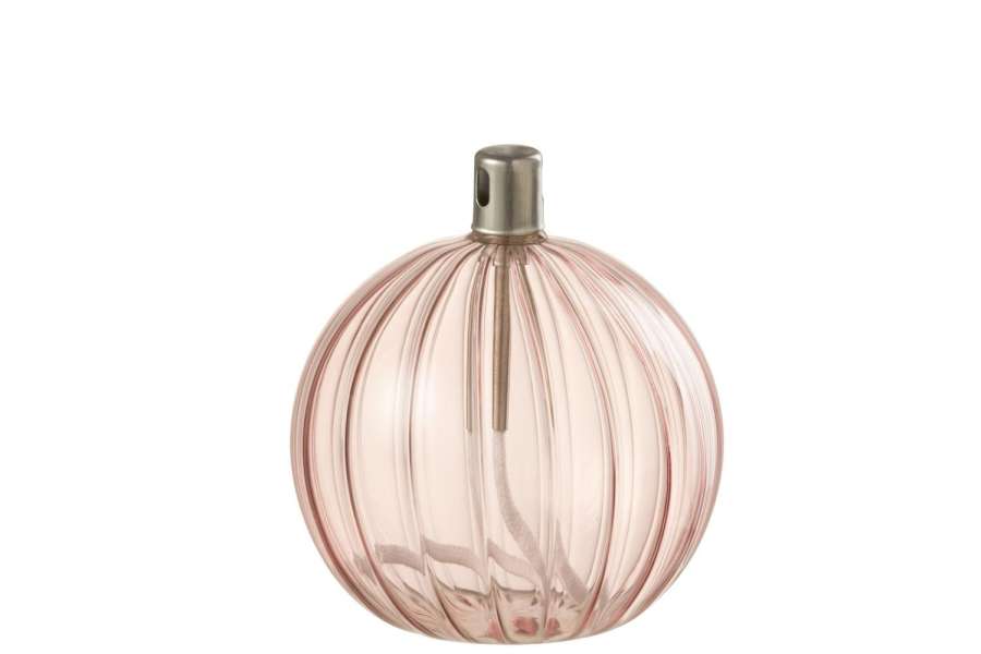 OIL LAMP RIBBED GLASS ROSE SMALL
