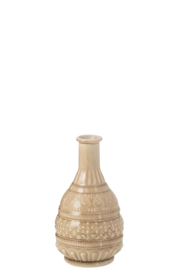 VASE CARVED PORCELAIN BEIGE