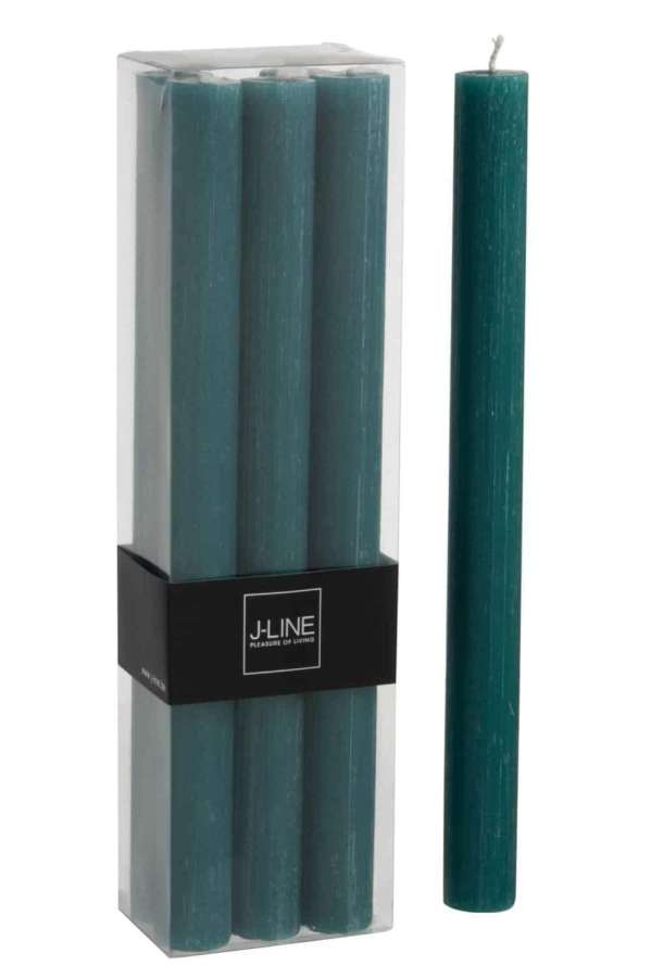 BOX OF 6 TABLE CANDLES DARK GREEN -9H