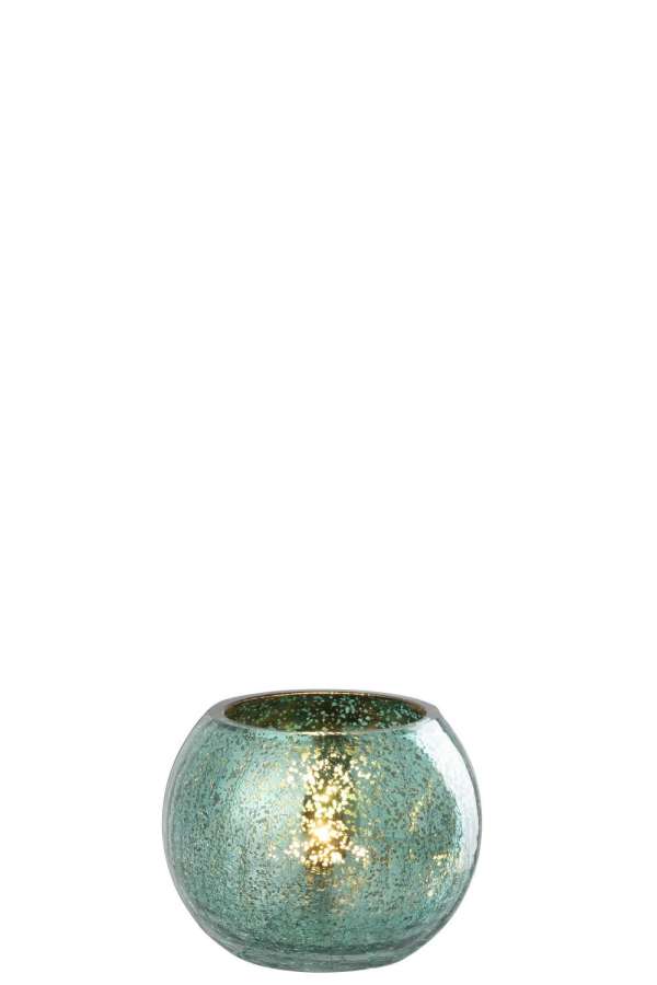 TEALIGHT HOLDER BALL CRAQUELURE GLASS WATER GREEN SMALL