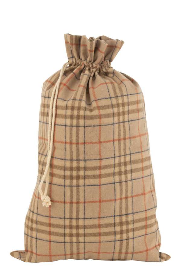 BAG CHRISTMAS CHECKERED TEXTILE BEIGE/BROWN LARGE
