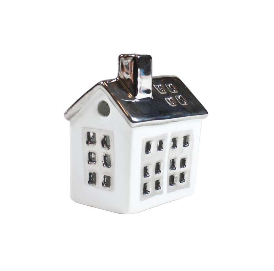 Hus Uten Lys Hvit/Sølv Mini 9Cm