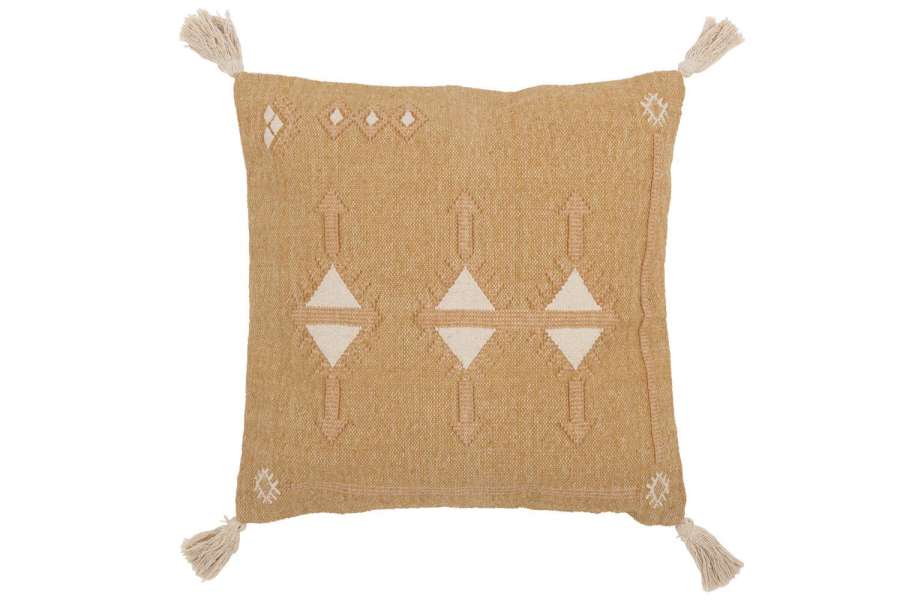 CUSHION TRIANGLES+TASSELS COTTON NATURAL/WHITE