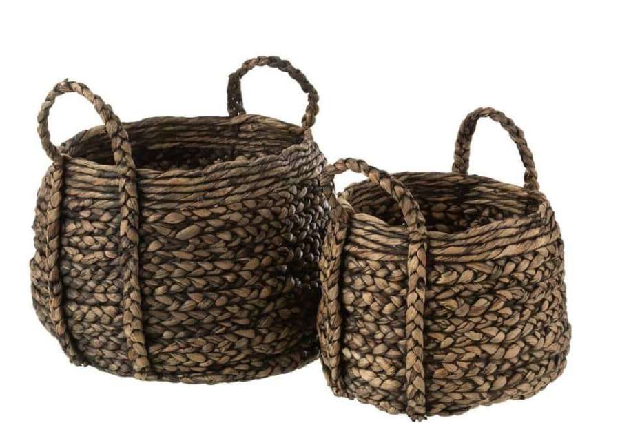 SET OF 2 BASKETS COMPACT WATER HYACINTH DARK BROWN