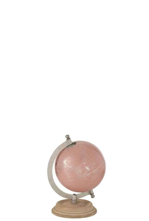 GLOBE ON FOOT WOOD LIGHT PINK/GOLD SMALL