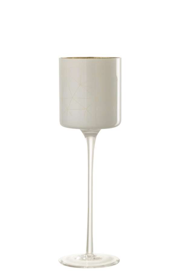 TEALIGHT HOLDER ON FOOT MILANO GLASS WHITE/GOLD LARGE