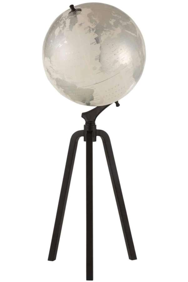 WORLD GLOBE ON FOOT MARBLE METAL WHITE/SILVER/BLACK EXTRA LARGE