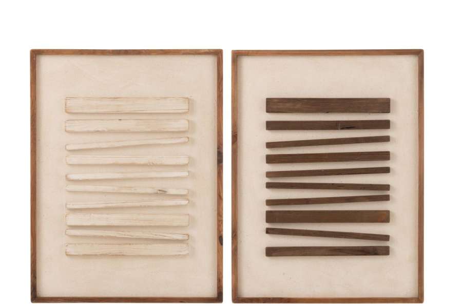 WALL DECORATION MIKE PINE WOOD/CANVAS WHITE/NATURAL ASSORTMENT OF 2