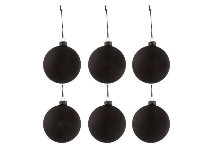 BOX OF 6 CHRISTMAS BAUBLES BLACKBOARD GLASS BLACK SMALL