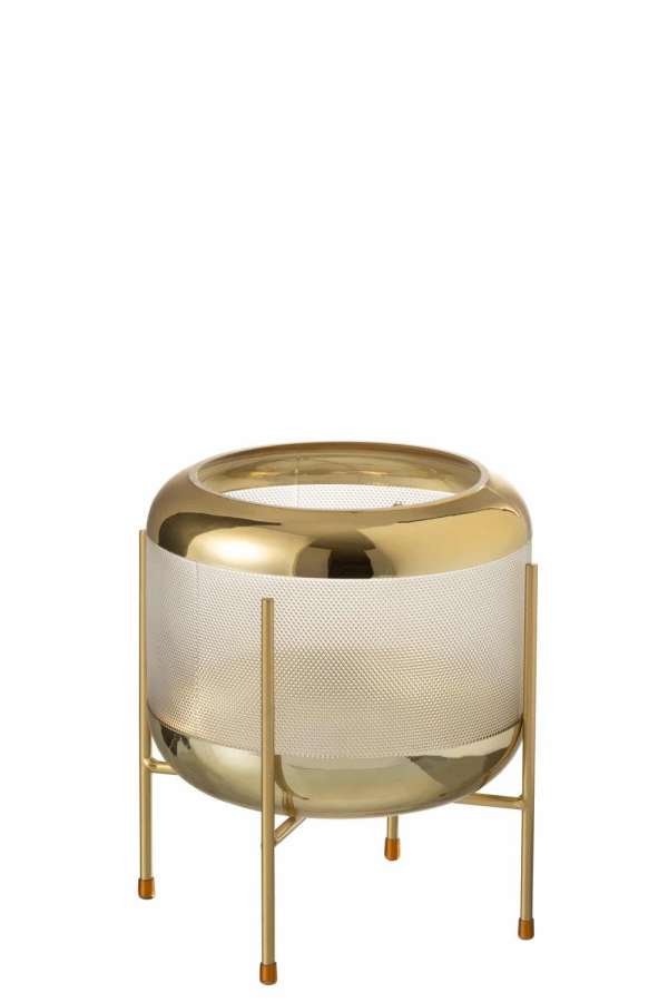 VASE ROUND PATTERN +BASE GLASS TRANSPARENT/GOLD