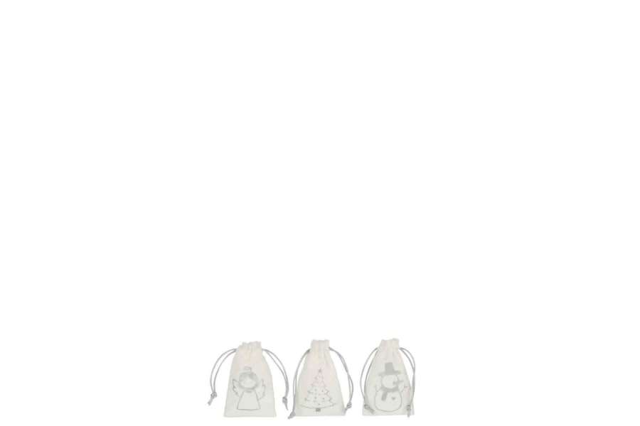 BAG CHRISTMAS MIX VELVET WHITE/SILVER EXTRA SMALL ASSORTMENT OF 3