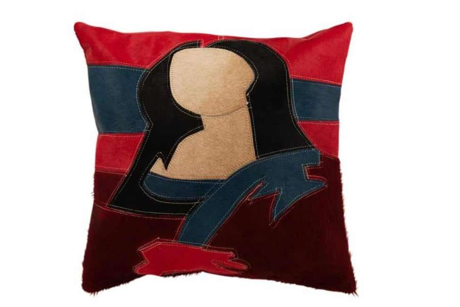 CUSHION WOMAN LEATHER BLACK/RED/BEIGE
