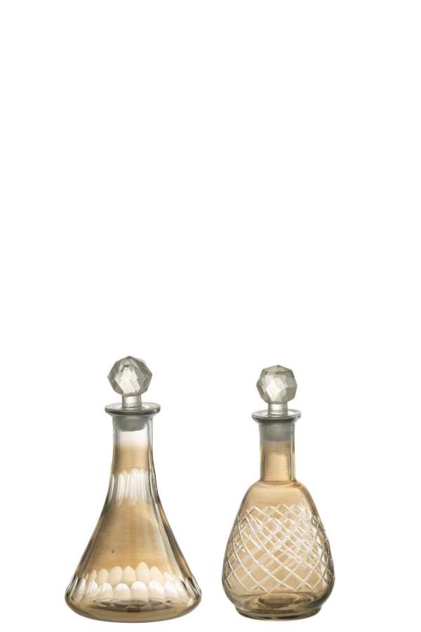 CARAFE CHECKERED MOTIVES GLASS SMOKE ASSORTMENT OF 2
