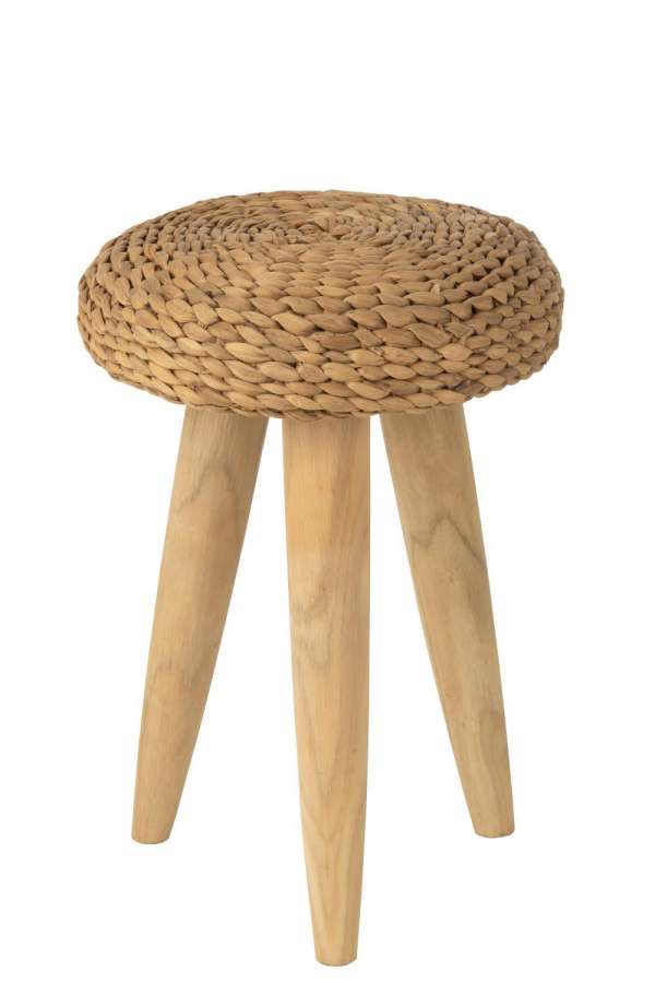 STOOL ROUND TEAK WOOD/WATER HYACINTH NATURAL