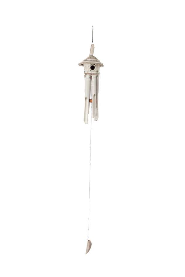 WIND CHIME BIRD HOUSE BAMBOO WHITE SMALL