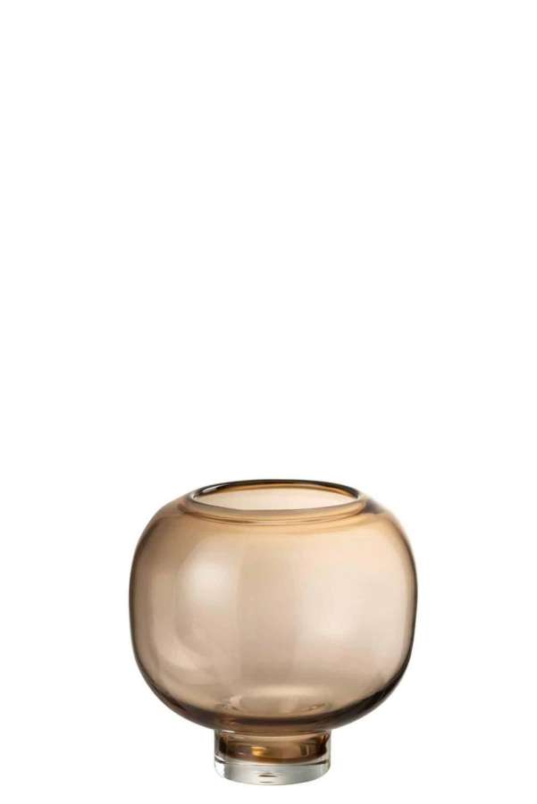 VASE ON FOOT ROUND GLASS LIGHT BROWN LARGE
