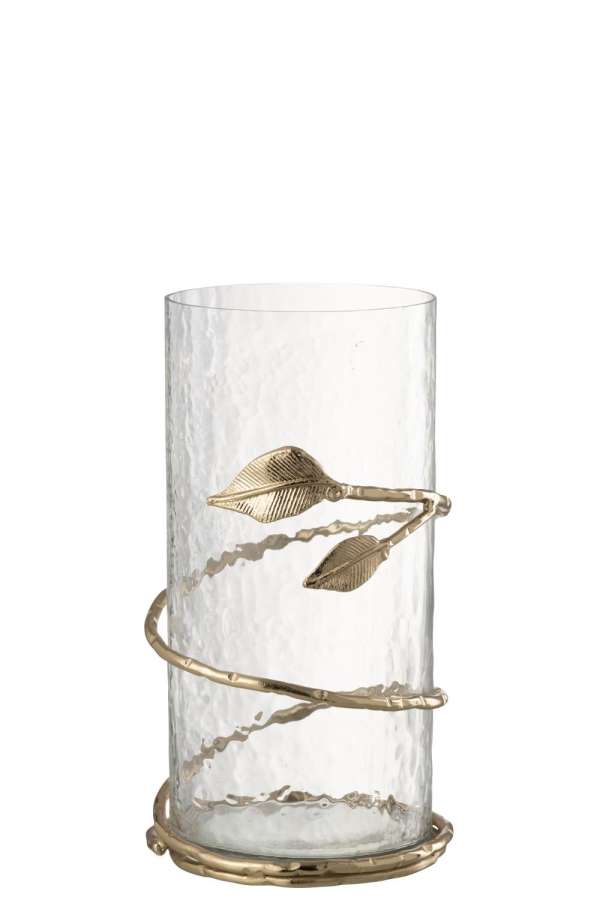 VASE LEAF SHORT GLASS/IRON TRANSPARENT/GOLD
